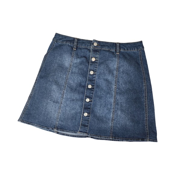 Faded Glory Dresses & Skirts - Faded Glory Womens Blue Denim Button Front Mini Skirt Size L 12-14 High Waisted
